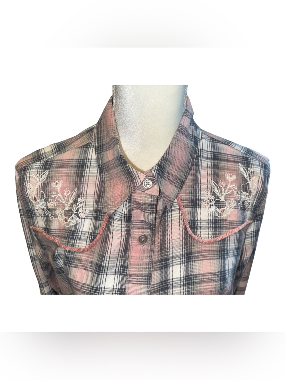 Vintage Threads Flannel Embroidered Blouse- Large #57 - Picture 3 of 5